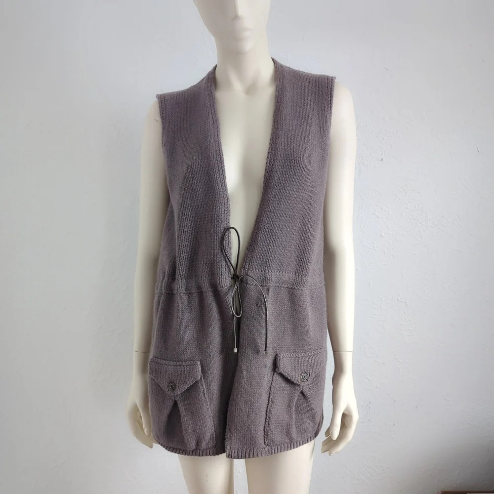 Rare! Estate Brunello Cucinelli Purple Gray Cashmere Knit Utility Vest L XL